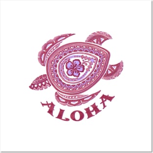 Aloha Pink Tribal Honu -4486 Posters and Art